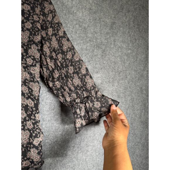 Nine West Blouse Women 10 Black Ruffle Button Front Whimsigoth Ruffle Fairy - Picture 6 of 7